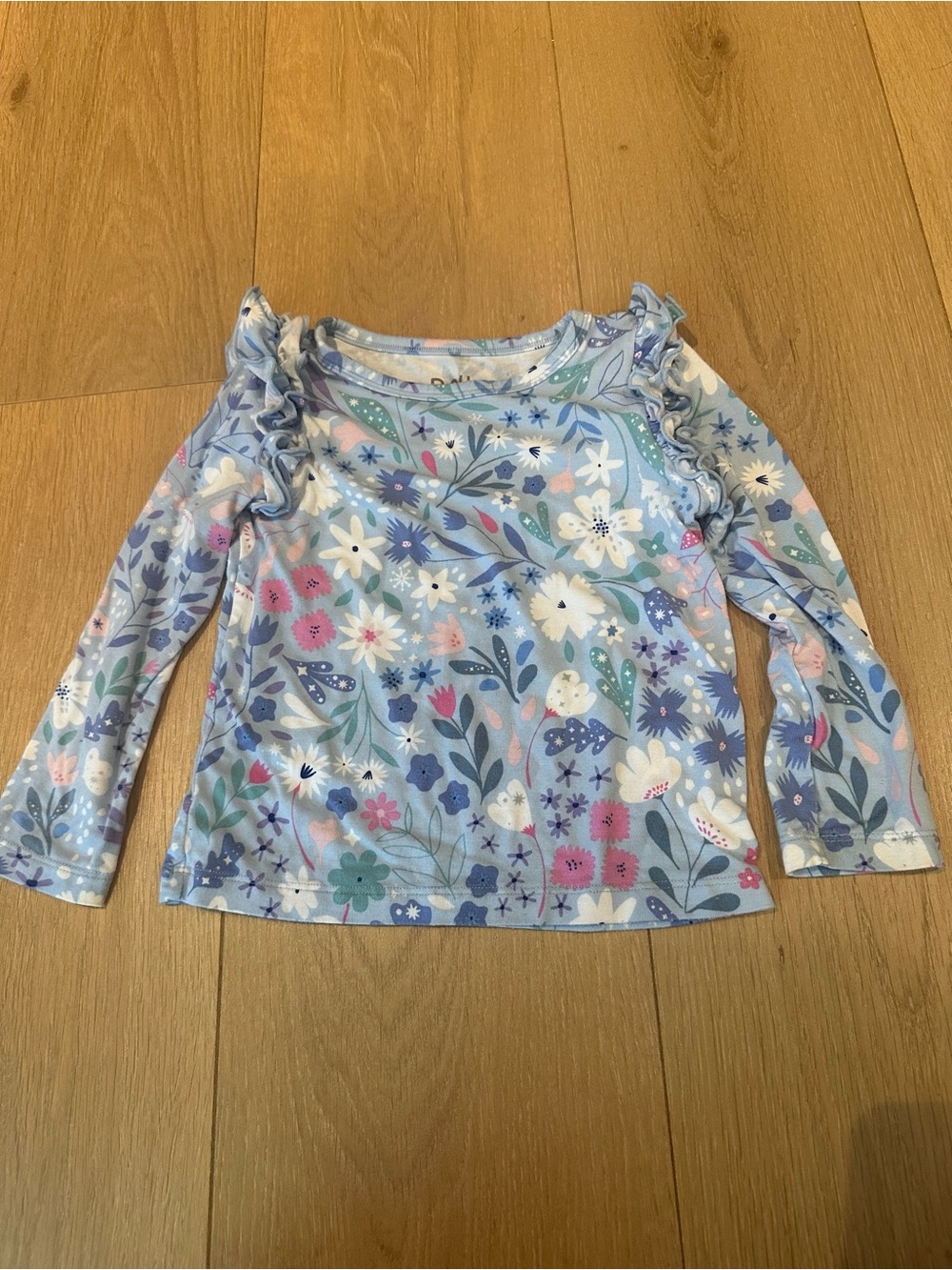 Little Sleepies Girls' Floral Ruffle Long Sleeve Top - Light Blue